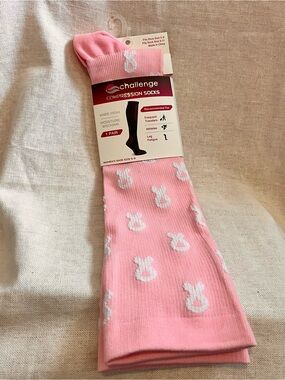 Challenge Pink Compression Knee-High Socks with White Ribbon Pattern